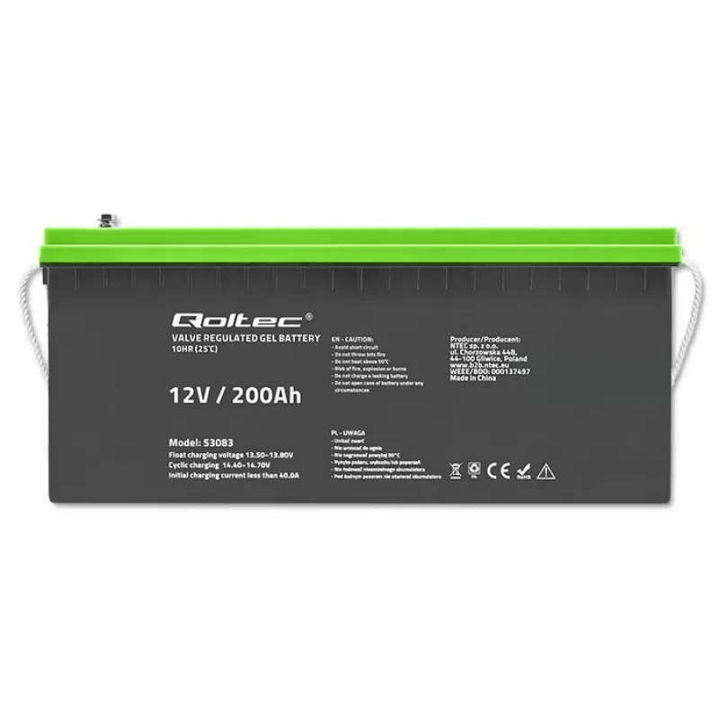 Batería de gel Qoltec | 12V | 200Ah | GEL | 59,5 kg