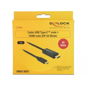 Adaptador de cable de vídeo DeLOCK 85290 USB Type-C a HDMI 1m Negro