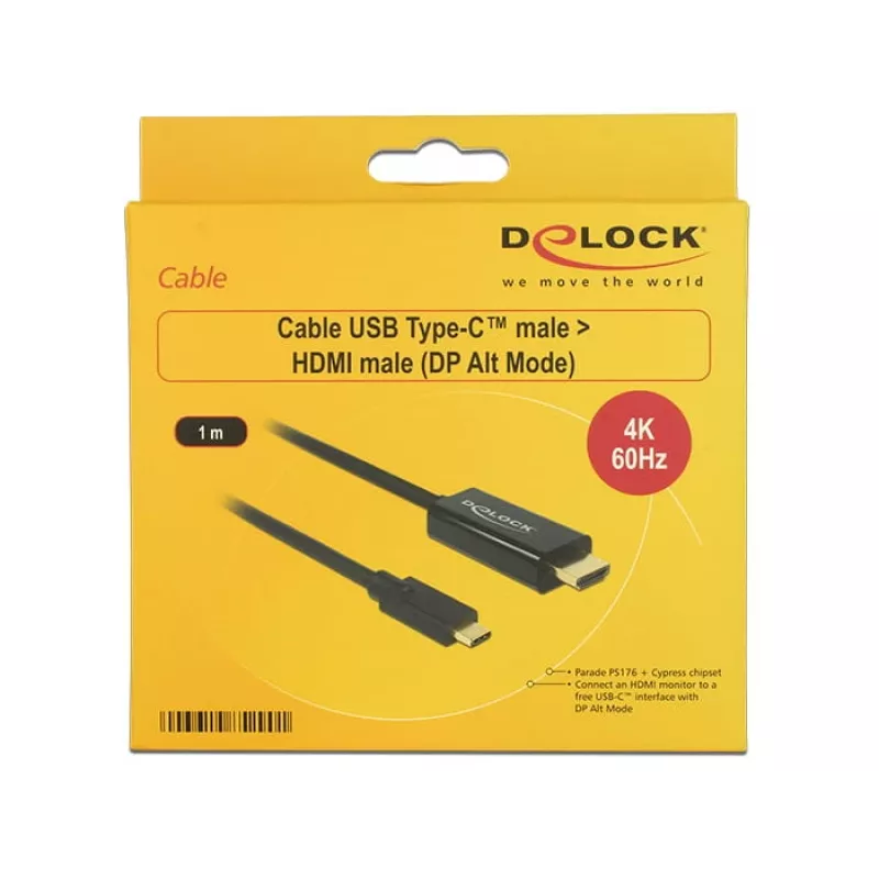 Adaptador de cable de vídeo DeLOCK 85290 USB Type-C a HDMI 1m Negro