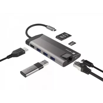 Hub NATEC Fowler Plus USB Type-C negro gris MicroSD SD