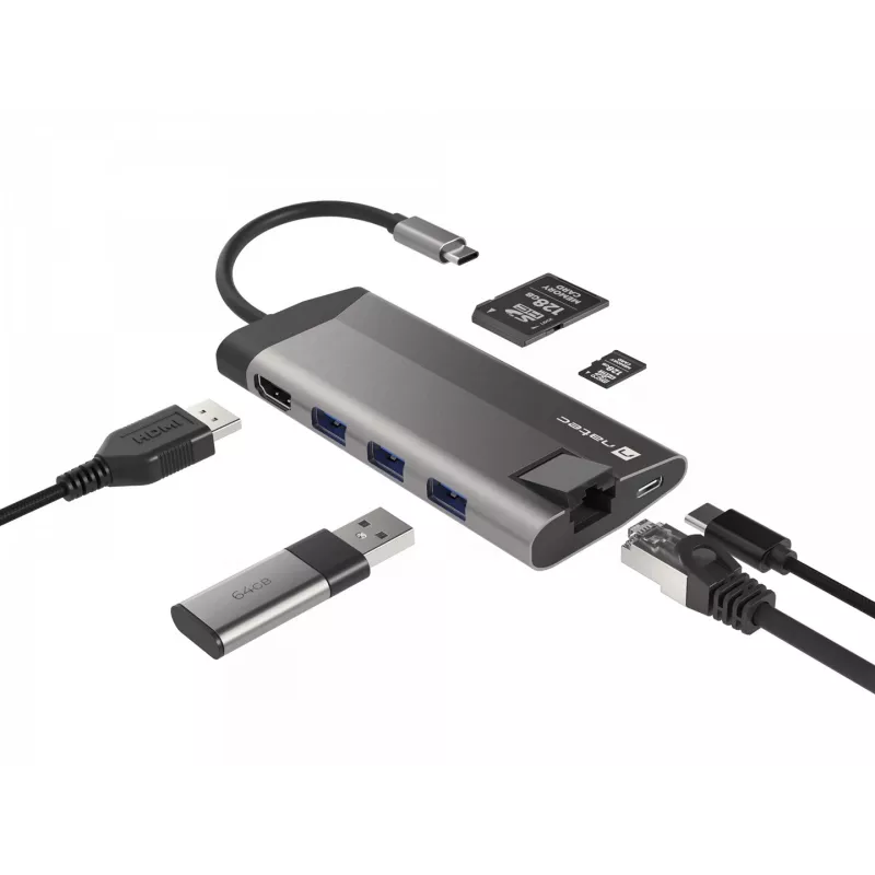 Hub NATEC Fowler Plus USB Type-C negro gris MicroSD SD