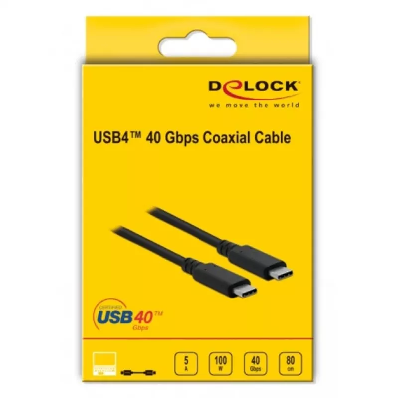 Delock - cable USB - USB-C (M) a USB-C (M) - USB4 / Thunderbolt 3 / DisplayPort - 20 V - 5 A - 80 cm - compatible con Power Delivery 3.0, compatible con 8K 60 Hz (7680 x 4320), compatible