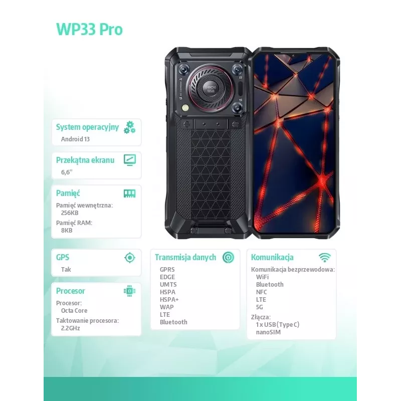 Smartphone Oukitel WP33 Pro 5G, 8GB RAM/256GB, DS, 22000 mAh, Gris