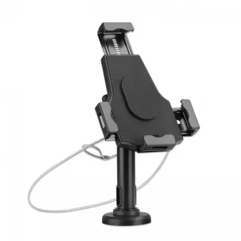 Soporte de mesa para iPad y tablet Manhattan, con cerradura, montaje en pared, protección antirrobo segura, tablets de 7,9 pulgadas a 10,5 pulgadas, giro 360°, inclinación +/- 70°, rotación 330°, negro, garantía de por vida