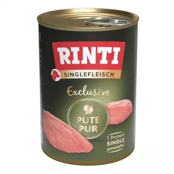 Comida húmeda para perros RINTI Singlefleisch Exclusive Turkey 400 g — proteína única, adulto, alimento completo