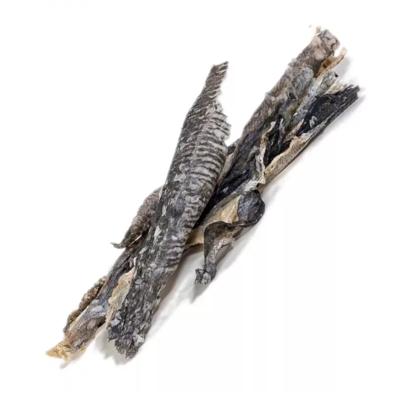 Snack para perros BULT piel de bacalao 50 g — snack de pescado de un solo ingrediente, 87,3 % proteína, sin cereales, perros adultos