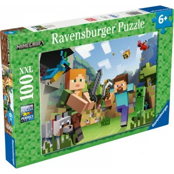 Puzle XXL 100 piezas - Minecraft Ravensburger puzle XXL de 100 piezas con ilustración de Minecraft. El producto está destinado a niños a partir de 6 años. Ravensburger es el mayor fabricante de puzles del mundo y produce puzles desde hace más de 120 años. Los puzles Ravensburger destacan por su superficie especial antirreflejo y están fabricados con cartón grueso patentado con una…