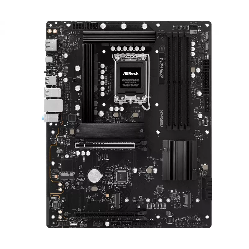 Placa base ASRock B860 Pro-A — Intel B860 ATX, LGA 1851, DDR5, 4x DIMM, 256GB, LAN 2.5Gb, 1x M.2, 4x SATA III