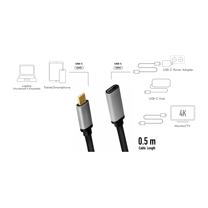 LogiLink Cable USB USB 3.2 Gen 2 CUA0105 0,5 m USB-C Negro Gris