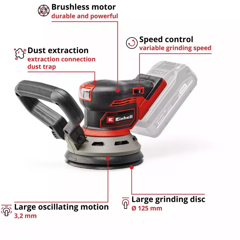 Lijadora de suelo EINHELL TP‑RS 18/32 Li BL Solo — 24.000 rpm, negro/rojo, 1,11 kg