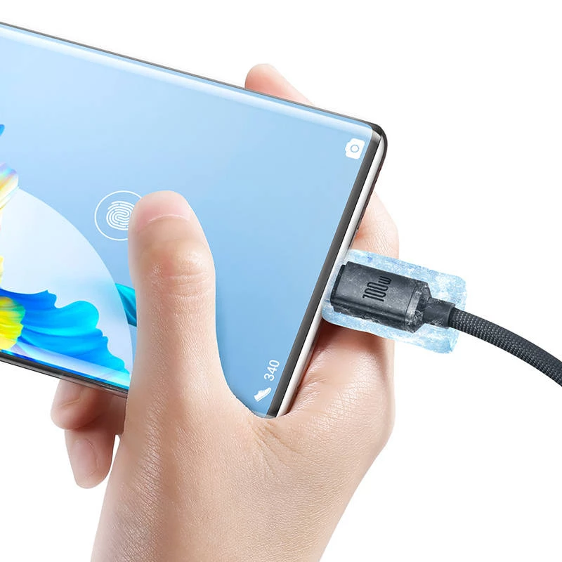 Baseus Crystal Shine Cable USB a USB-C, 100W, 2m (negro)