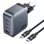 Vention TZ-FETH0-EU cargador GaN de 100 W, 3x USB-C + 1x USB-A, con cable USB-C a USB-C de 1 m