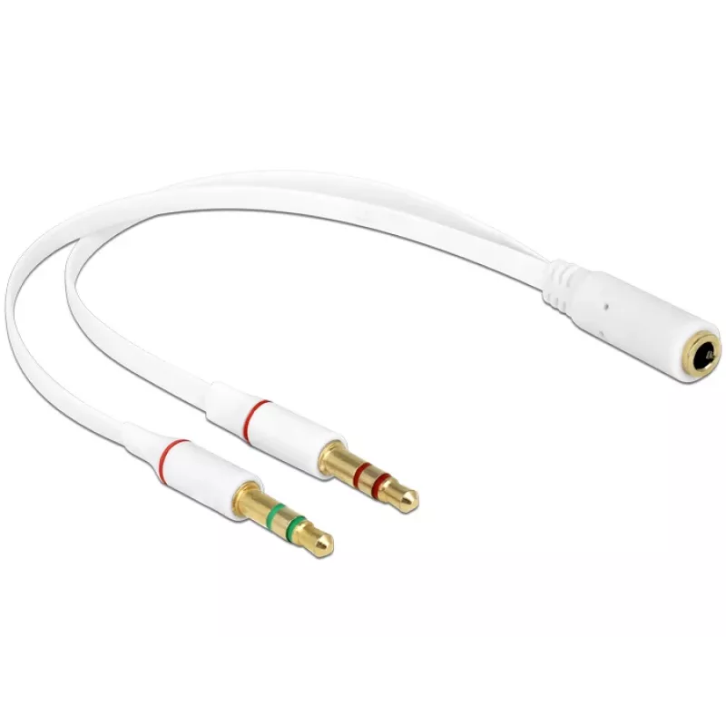Cable de audio DeLOCK 65585, 0,2 m, 2 x conector macho 3,5 mm a conector hembra 3,5 mm, blanco