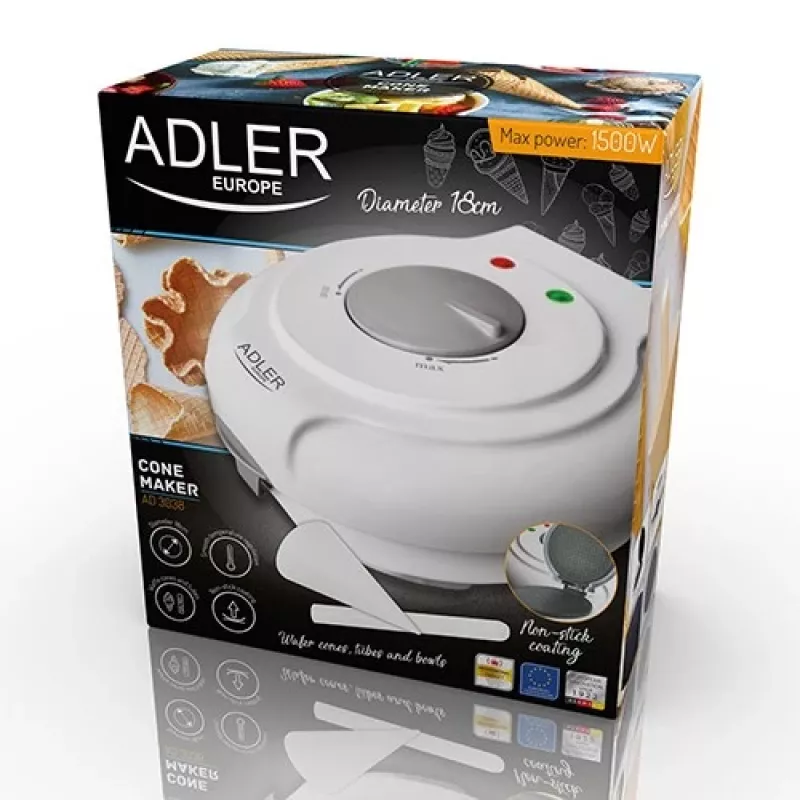 Gofrera Adler AD 3038 – gofre redondo individual, 1500 W, termostato regulable, placas antiadherentes, gris/blanco