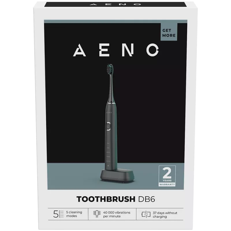 Cepillo de dientes eléctrico sónico AENO Sonic DB6: negro, 5 modos, carga inalámbrica, 46000 rpm, 40 días sin cargar, IPX7