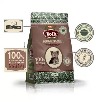 FOLK Razas pequeñas Tradicional festín de carne polaco con conejo, cordero y codorniz - Comida seca para perros - 1,6 kg