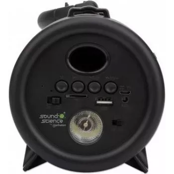 Altavoz Bluetooth Manhattan London, salida de sonido nítida (3 W), 3 horas de reproducción, radio FM, alcance 10 m, lector de tarjetas microSD (32 GB), conexión Aux 3,5 mm, cable de carga USB-A incluido, batería de 1200 mAh, Bluetooth v5, tres años de garantía