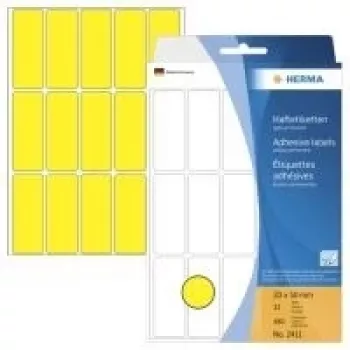 HERMA - Etiquetas de adherencia permanente - Amarillo - 20 x 50 mm 480 etiquetas (32 hojas x 15) (2411)
