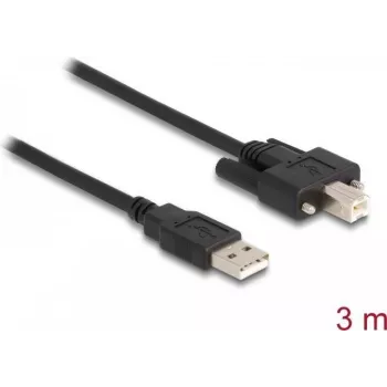 Cable DeLOCK USB 2.0 conector macho Type-A a conector macho Type-B con tornillos 3 m