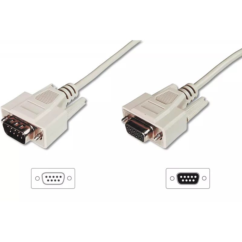Digitus ASSMANN - Cable de prolongación serie - DB-9 (M) - DB-9 (H) - 3 m - moldeado, tornillos de mariposa - beige (AK-610203-030-E)