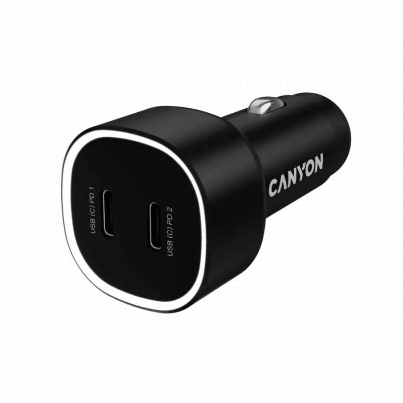 Cargador de coche CANYON OnDrive 60 PD 60W 2xUSB-C — 60W de potencia, 2 puertos USB-C, negro