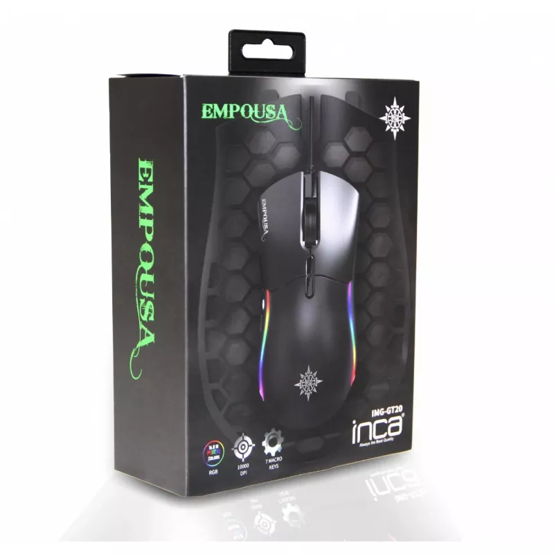 Ratón gaming INCA IMG-GT20 10000 DPI. RGB. 7 botones. USB. SW retail