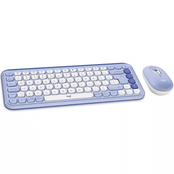 Logitech POP Icon Combo - Conjunto teclado y ratón - inalámbrico - Bluetooth LE - QWERTY - US International - lila, Off-White (920-013078)