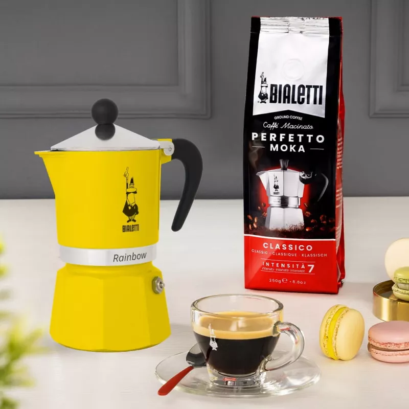 Cafetera moka Bialetti Rainbow Negro Amarillo