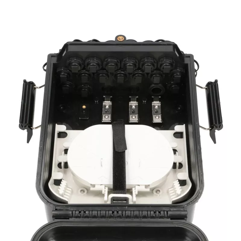 Caja de terminación de fibra óptica Extralink Jennifer 16 hilos negra con conector