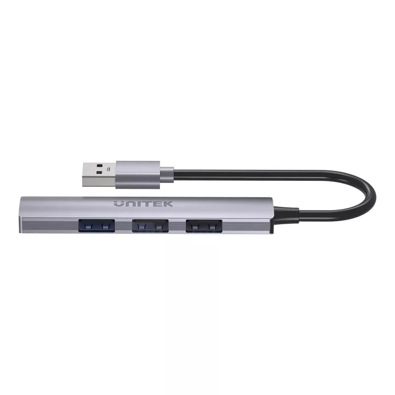 Unitek H1208A hub USB-A, 4 puertos (1x USB-A 5 Gbps, 3x USB-A 2.0), aluminio, plateado