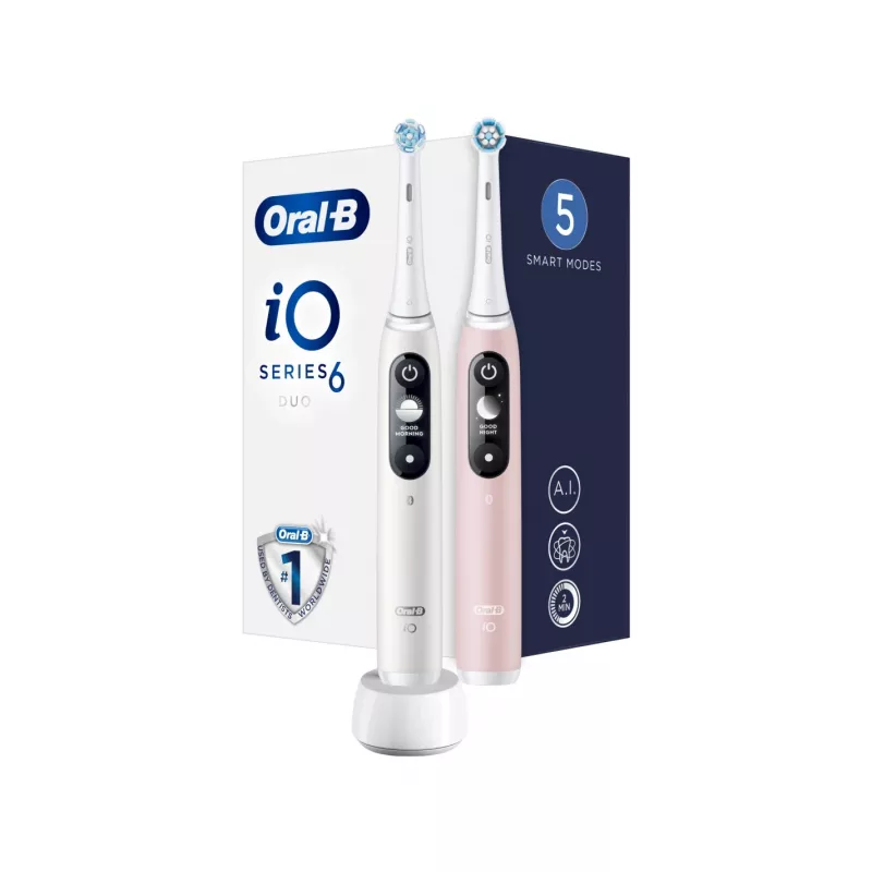 Braun Oral-B iO Series 6 Duo Cepillo de dientes eléctrico pack de 2 Blanco/Rosa