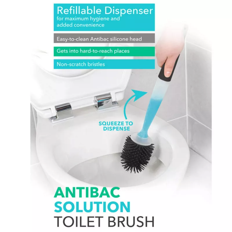 Escobilla de inodoro Beldray LA033996UFFEU7 Antibac Gris, cepillo de limpieza antibacteriano para inodoro