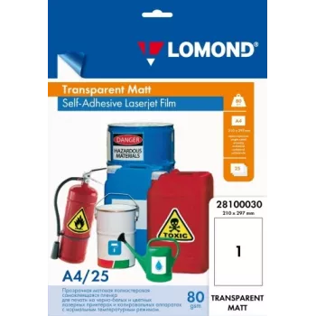 Película PET autoadhesiva Lomond para impresora láser A4 25 hojas Transparente Mate