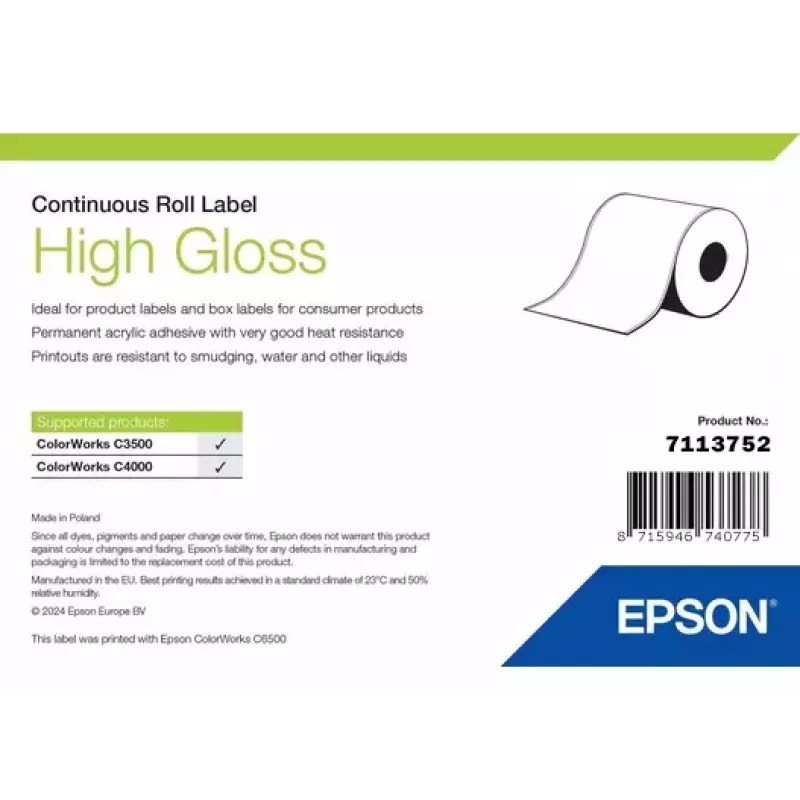 Rollo de etiquetas continuas brillantes Epson 51 mm × 33 m (modelo 7113752)