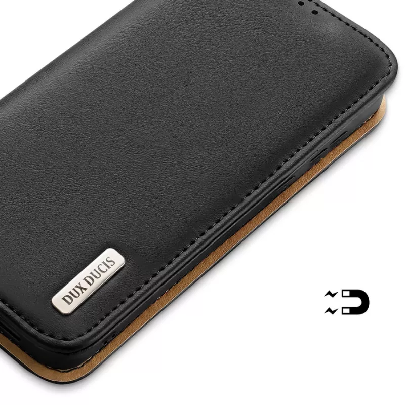 Funda de cuero Dux Ducis Hivo con solapa, cartera de cuero natural para tarjetas y documentos, Samsung Galaxy S22+ (S22 Plus), negra
