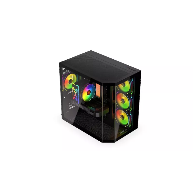 Krux Empero KRXD010 caja de PC Midi Tower, ATX, cristal templado, 4 ventiladores ARGB de 120 mm, negra - GPU hasta 420 mm, disipador de CPU hasta 155 mm, 2x 3,5" + 3x 2,5" bahías