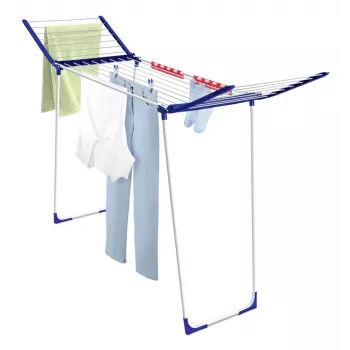 Tendedero Leifheit Pegasus 180 Maxx Winged — tendedero de suelo, 18 m de cuerda, altura ajustable 1080–1280 mm, 550×1100×1280 mm, azul/blanco