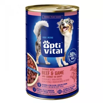 OPTIVITAL Trozos con ternera, caza y zanahorias en salsa - Alimento húmedo para perros - 1250g