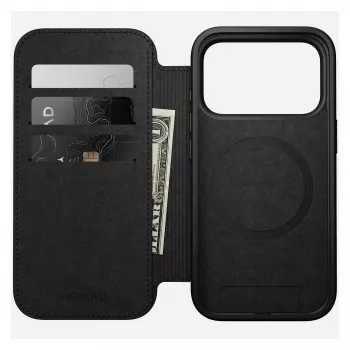 Funda tipo folio de cuero para móvil Nomad Modern Leather Folio para iPhone 17 Pro – marrón, compatible con 6,3