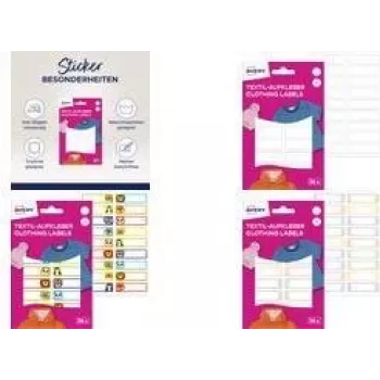 Hojas de etiquetas Avery ETVET36M – etiquetas para nombres, colores surtidos, hojas adhesivas troqueladas