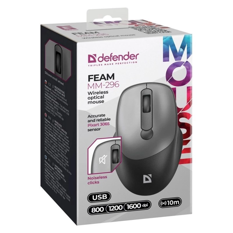 Ratón inalámbrico Defender Silent Click Feam gris 52298