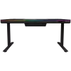 Mesa gaming de altura ajustable con doble motor, función sentado/de pie, caja de PC integrada, cargador inalámbrico, iluminación RGB, panel de control y puertos USB, tablero de vidrio templado, negro.