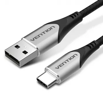 Vention Cable USB 2.0 de algodón trenzado con conector macho A a conector macho C 3A 2M gris aleación de aluminio Type