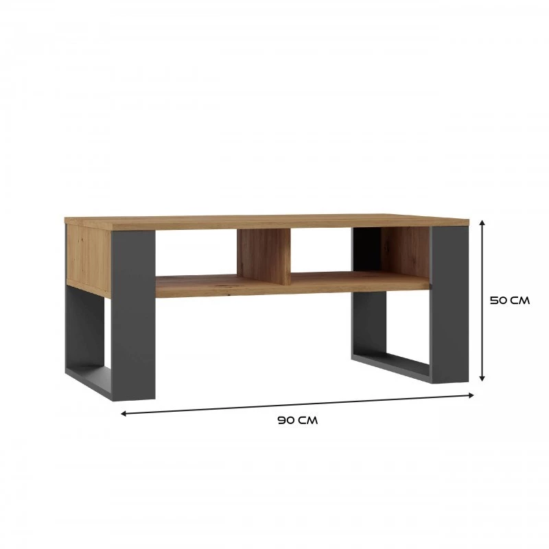 Mesa de centro top e shop Modern 90×58×50 cm, estructura antracita, estantes en roble Artisan mate