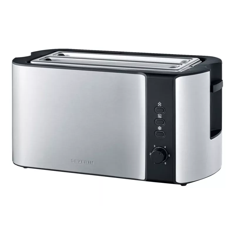 Tostador automático de ranura larga AT 2590 (acero inoxidable/negro, 1.400 vatios, para 4 rebanadas de pan)