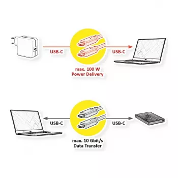 ROLINE RM Cable USB 3.2 Gen 2, C-C, macho/macho, 4K UHD-1, 10Gbit/s, Emark, 100W, negro, 1 m