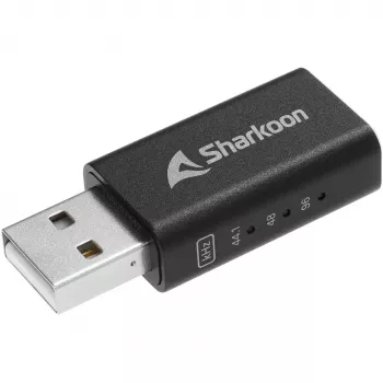 Adaptador DAC interno USB Type-A a 3,5 mm Sharkoon DAC Pro S — salida de 2 V, negro, compacto (42 × 17,3 × 9,7 mm)