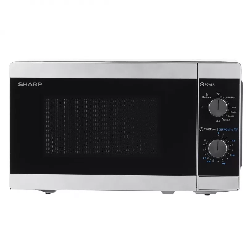 Sharp YC-MG01E-S microondas combinado con grill, 20 l, 800 W, de libre instalación, plata/negro