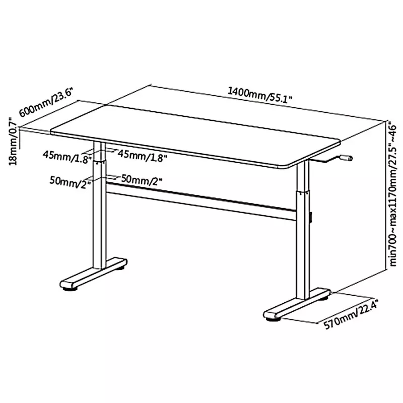 Escritorio Ergo Office regulable en altura manualmente, máx. 40 kg, altura máx. 117 cm, con tablero para trabajar de pie y sentado, ER-401 W