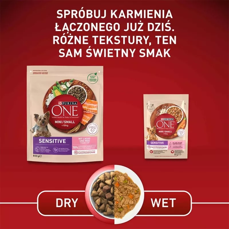 Purina One Mini/Small Sensitive comida seca para perros con salmón y arroz, 800 g